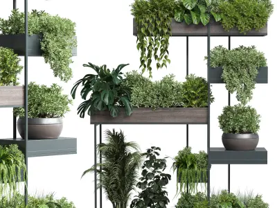 Standing metal shelf with a set of plants 3D model