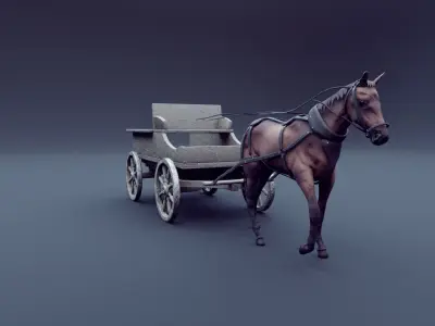 horse and wagon animated 3D model