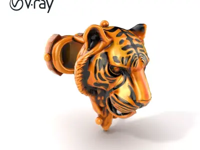 Bronze Tiger Head Door Handle model pack Low-poly 3D model