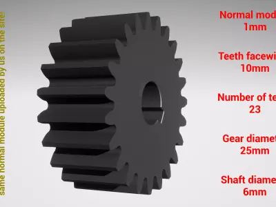 Cylindrical gear - paired - z23 m1 D25 d6 3D print model