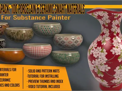 100 Porcelain and Ceramic smart materials for Substance Painter Texture