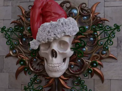 Christmas Santa Skull and Ornaments 3D model