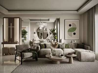 Modern Apartment Interior Living Dining  and Bedroom Corona 3D model
