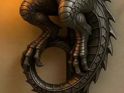 Luxury Dragon Wall Sculpture 3D Model Glowing Orb Metal Texture Low-poly 3D model