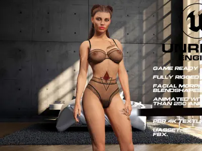 Tattoo girl full rigged - game ready - animated Low-poly 3D model