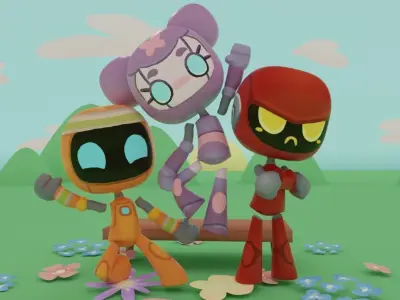 Cute Robots Full Pack Low-poly 3D model