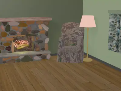 Rustic stone fireplace with two color animated procedural fire Free 3D model