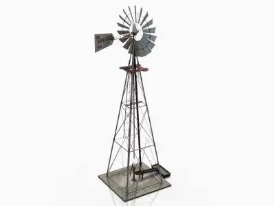 Old Windmill With Water Pump Low-poly 3D model