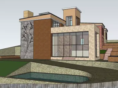 Modern Hillside House 3D Model Low-poly 3D model