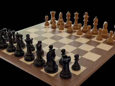  Chess set wooden 3D model