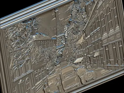 Paris Panno with Classic Cars STL File for CNC Relief engraving 3D model