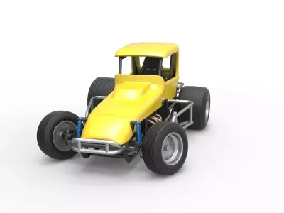 Vintage Sprint car while turning Version 2 Scale 1 to 25 3D print model