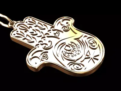 pendant hamsa in gold 3D model