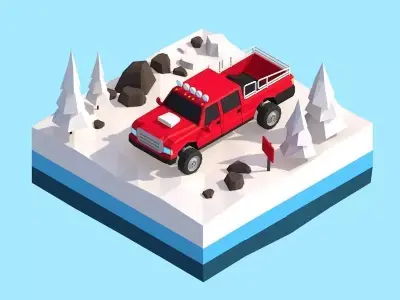 Cartoon Low Poly Snow Jeep Wheel Vehicle Low-poly 3D model