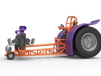 Pulling tractor 2 engines V8 Version 3 Scale 1 to 25 3D print model