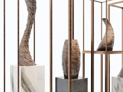 Decor four sculptures in metal frame 3D model
