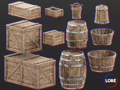 Medieval Collection Containers Wood Crates and Barrels