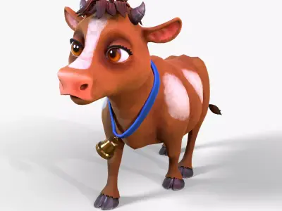 Stilized Cow rigged animations Low-poly 3D model
