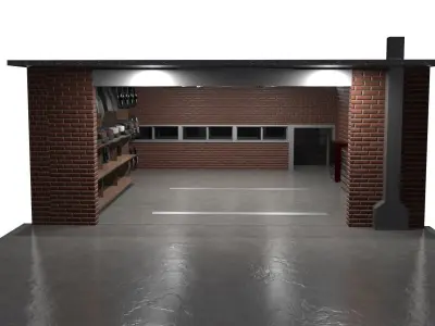 Garage structure mechanical workshop Low-poly 3D model