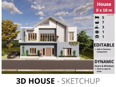 House 8x18m code 456- Sketchup 3D model 3D model 3D model