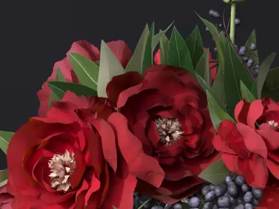 Red Peonies Vase Decorative Set 3D model