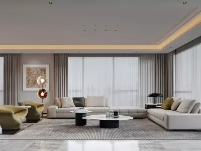 Modern luxury living and dining room interior 3D model