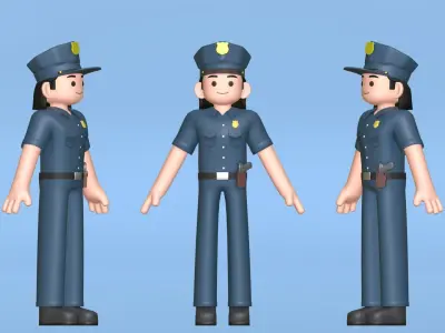 Minimal Female Police Cartoon Character Low-poly 3D model