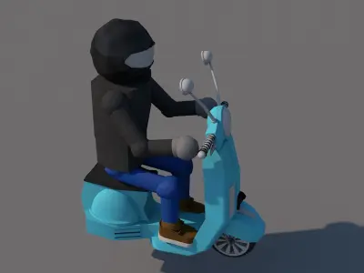 moped ninja on scooter Low-poly 3D model