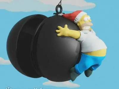 HOMER SIMPSON ON A HOLLOW THREADED BALL - CHRISTMAS DECORATION 3D print model