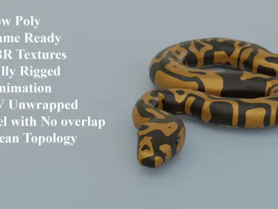 Python Snake - Rigged - Game Ready - PBR  Low-poly 3D model