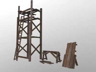 Wooden Build Tools Low-poly 3D model