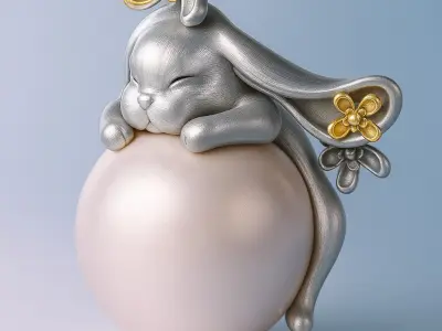 Cute Bunny Figurine on Ball  3D Print Model Free 3D print model