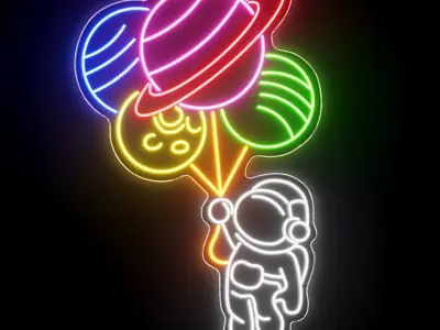 Balloon Astronaut Neon Sign 3D model