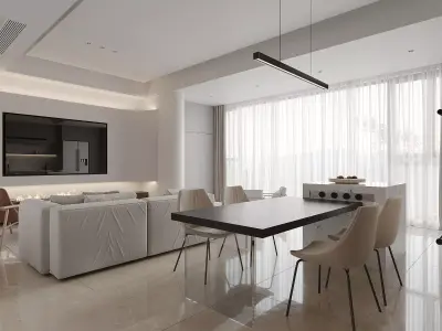 Modern living room dining room interior scenes 348 3D model