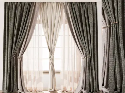 Luxurious Dual Layer Drapes with Sheer Curtain 70 3D model