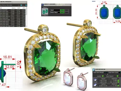 luxury emerald jewelry stl 3dm earring je0140 3D print model