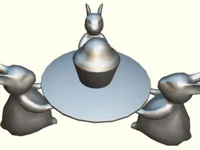 Cute bunny plate  LP   Stylized   Baked  Low-poly 3D model