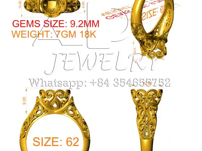 Engagement ring size 62 3D model