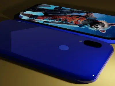 Redmi 7 phone with raccoon Low-poly 3D model