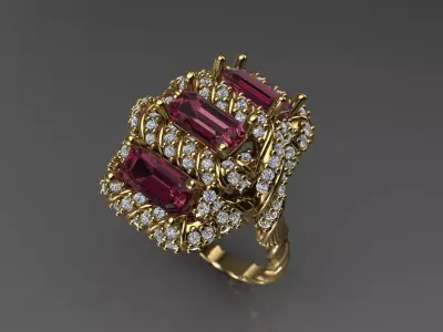 Luxury Ruby and Diamond Statement Ring 3D print model