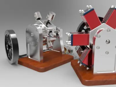 Miniature Pneumatic 6 Cylinder Radial Engine Free 3D model