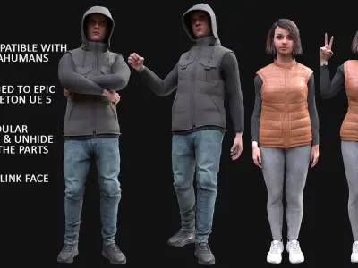 Mens and Womens Autumn Outfits  - Modular - Rigged 3D Model Collection