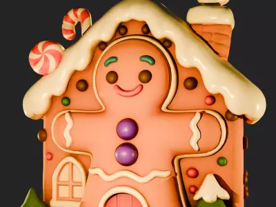 3D Gingerbread House with Cookie Character  Christmas Decoration 3D model