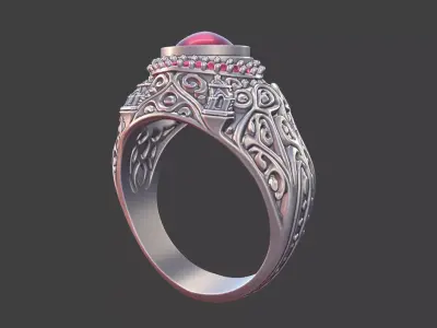 Ornate Cabochon Ring With Pave 3D print model