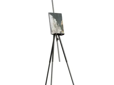 Easel with painting metal Painting with clouds 3D model