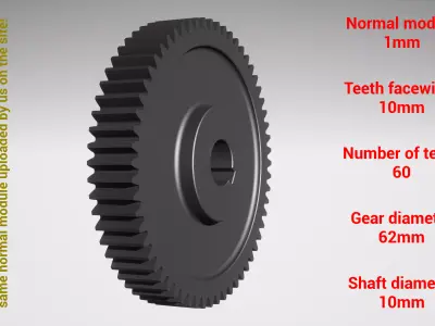 Cylindrical gear - paired - z60 m1 D62 d10 3D print model