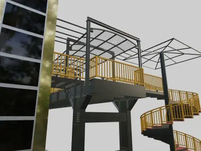 Steel Pedestrian Bridge-Elevator-Spiral Stair-Straight Type-17 3D model