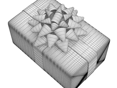 Present gift box with gold bow 3D model