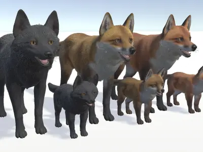 FOX FAMILY Low-poly 3D model