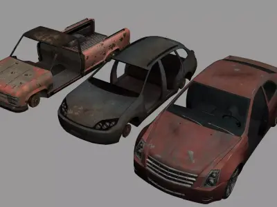 wrecked cars body low poly mesh perfect for any games  Low-poly 3D model